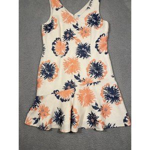 Antonio Melani Womens Woven Dress Cream Blue Coral Summer Lined Floral Size 14